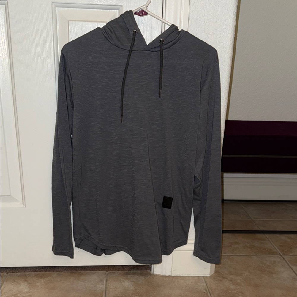 Gray Hooded Long Sleeve Shirt
